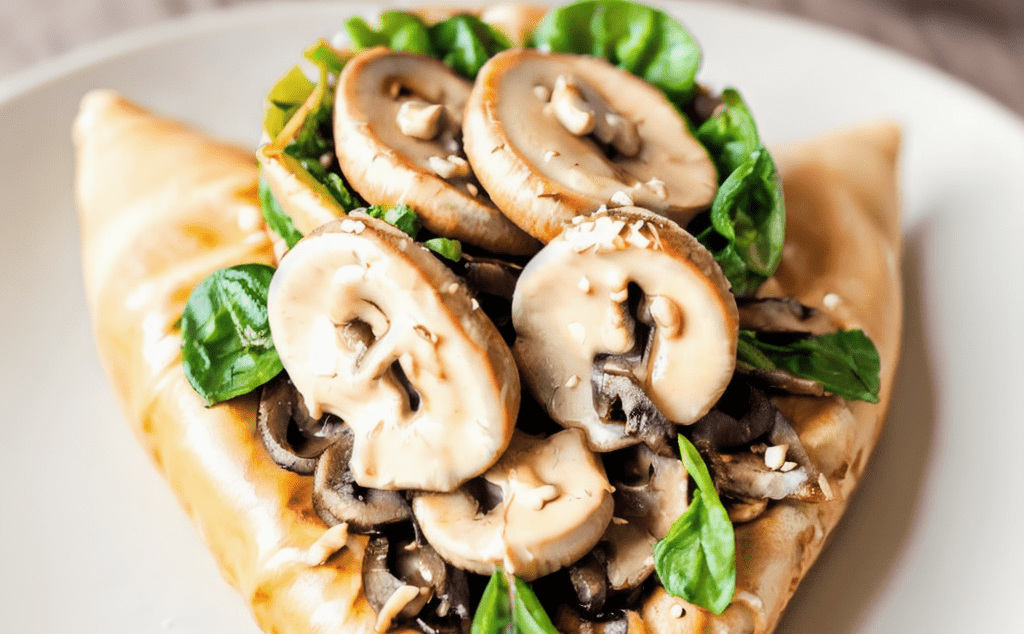 Crêpe recipe filled with cheese, mushrooms and spinach