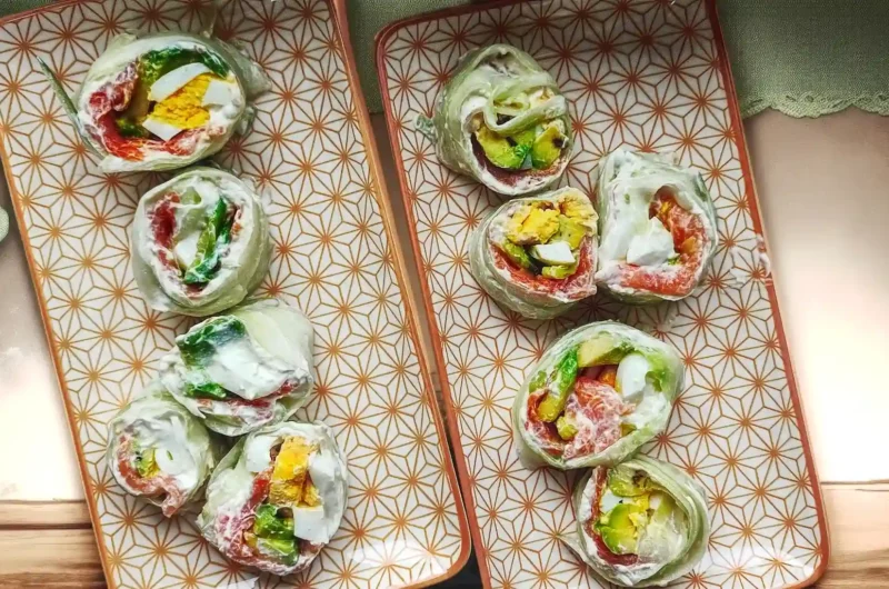 Keto-Friendly Salmon Avocado Cucumber Egg Rolls Recipe