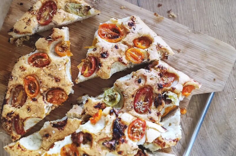 Homemade Focaccia Bread With Cherry Tomatoes and Rosemary Topping