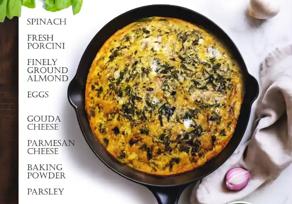 Delicious Spinach and Mushroom Frittata, fluffy with fresh greens and porcini mushrooms