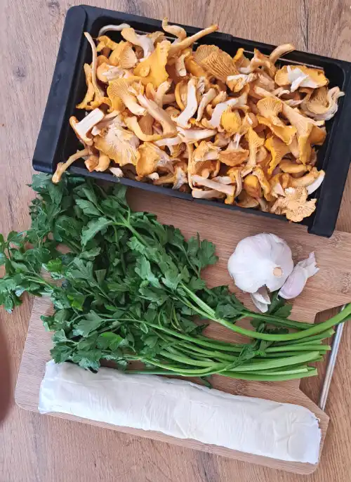 Ingredients on the table for Chanterelle Mushroom Pinwheels