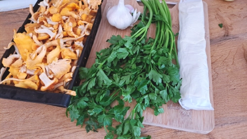 Ingredients on the table for Chanterelle Mushroom Pinwheels