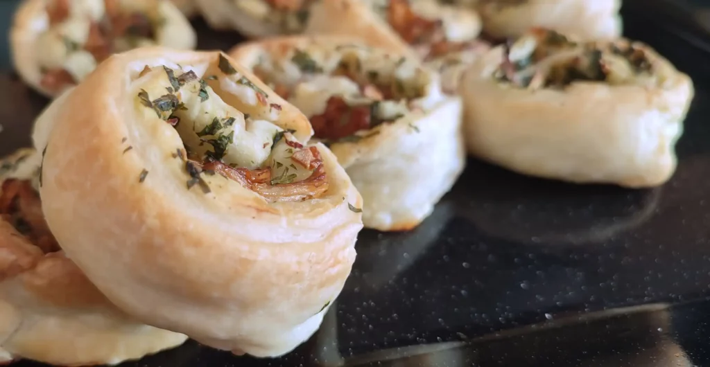 chanterelle mushroom pinwheels with puff pastry. 