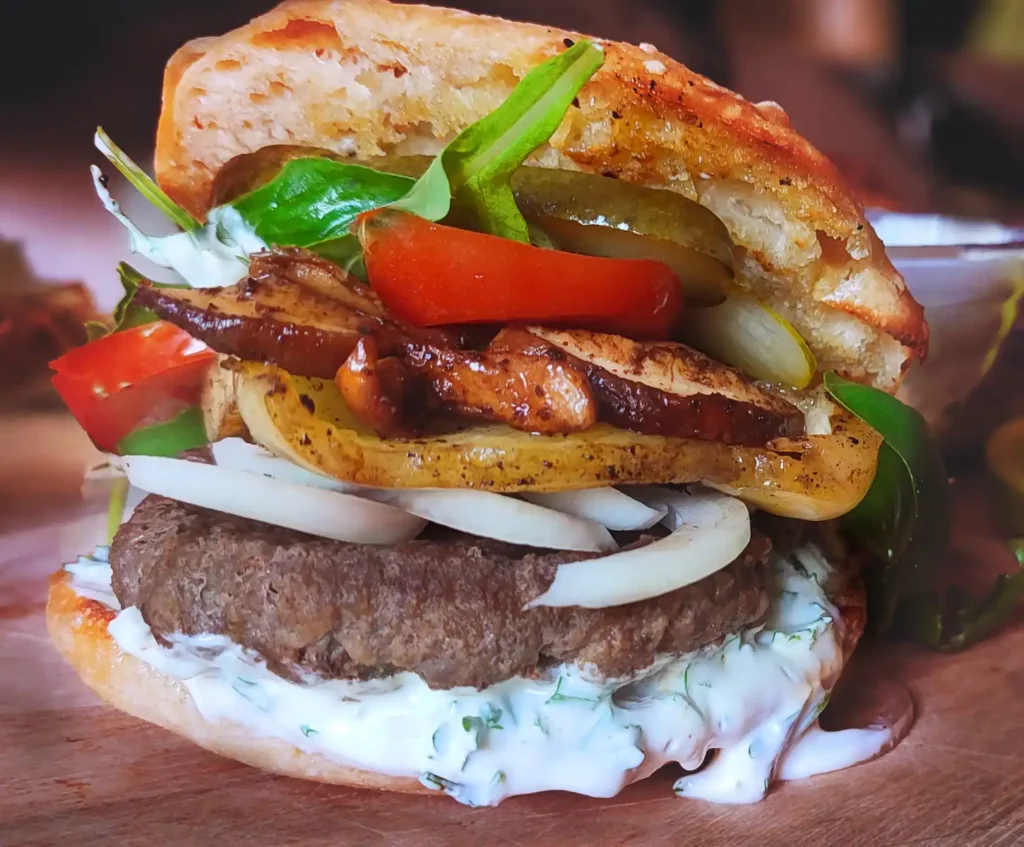 Porcini Mushroom Burger served on a table