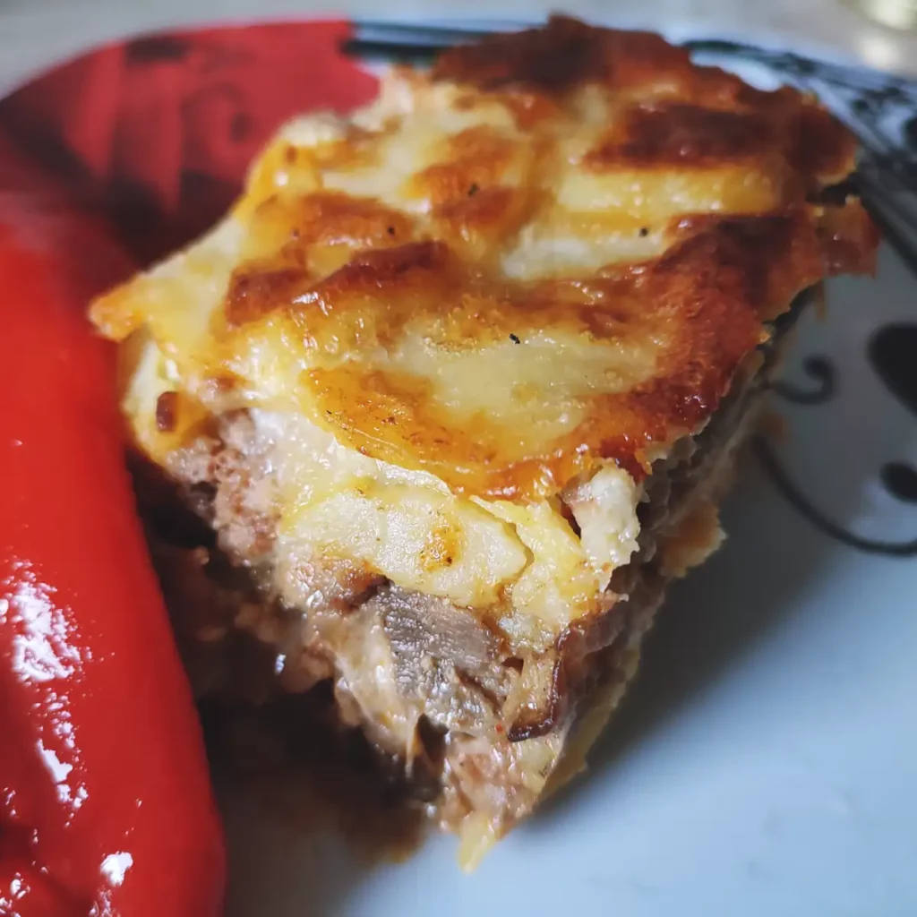 Porcini and Potato Moussaka served on a plate