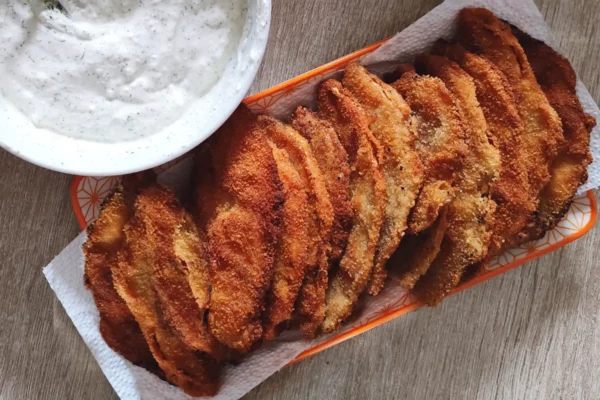 Celeriac Schnitzel served with a dill dipping sauce