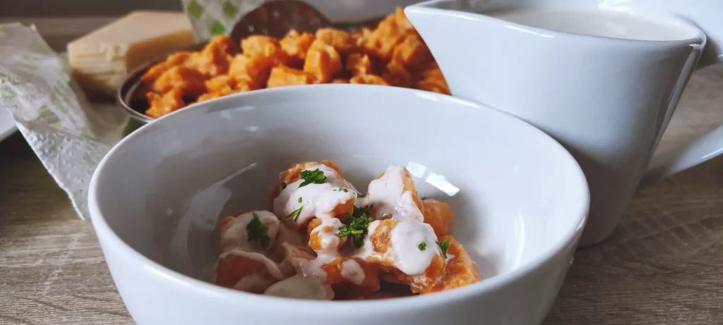 Pumpkin Gnocchi served with Parmesan and Garlic Cream Sauce